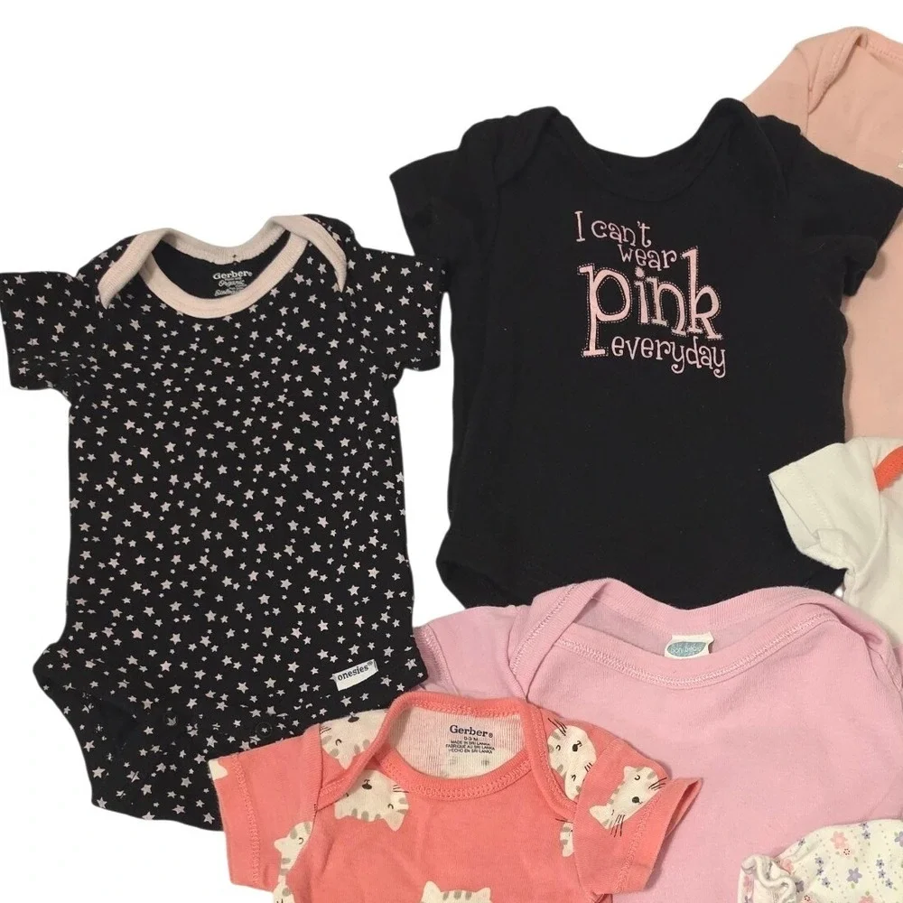 Mixed Lot of 9 Onesies and Bodysuits  Pink Orange Black NB-3Ms‎